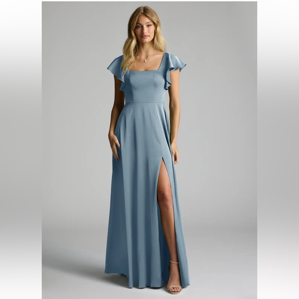 Azazie Bondi Dusty Blue Dress Size 14